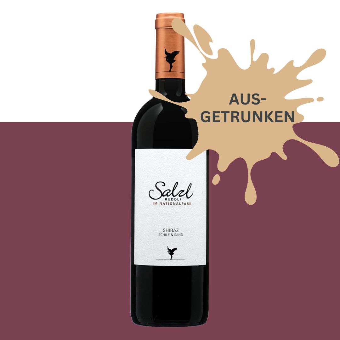 Rotweinflasche: Shiraz vom Weingut Salzl im Nationalpark. Burgenland